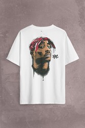 2Pac Tupac Shakur Makaveli Cartoon Atwork Hip Hop Sırt Ön Baskılı Oversize Tişört Unisex T-Shirt - Thumbnail