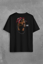 2Pac Tupac Shakur Makaveli Cartoon Atwork Hip Hop Sırt Ön Baskılı Oversize Tişört Unisex T-Shirt - Thumbnail