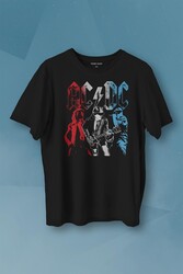 Ac Dc Kırmızı Bordo Gri Mavi Angus ve Malcolm Young Rock'n Roll Baskılı Tişört Unisex T-shirt - Thumbnail