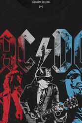 Ac Dc Kırmızı Bordo Gri Mavi Angus ve Malcolm Young Rock'n Roll Baskılı Tişört Unisex T-shirt - Thumbnail