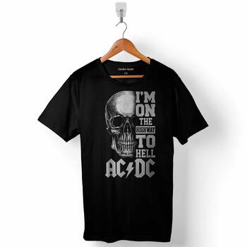 Ac Dc Skull Kuru Kafa I Am On The Hıghway To Hell Baskılı Tişört Unisex T-Shirt