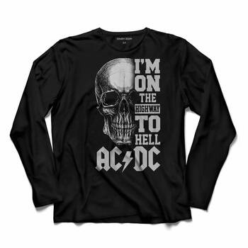 AC DC SKULL KURU KAFA I AM ON THE HIGHWAY TO HELL UZUN KOLLU TİŞÖRT