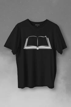 Açık Kitap Sayfası Edebiyat Roman Şiir Şair Adam Baskılı Tişört Unisex T-Shirt