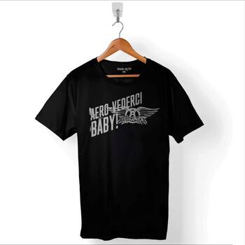 Aerosmith Steven Tyler Black On Black Wings Baskılı Tişört Unisex T-Shirt