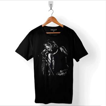 Aerosmith Steven Tyler Black On Black Wings Baskılı Tişört Unisex T-Shirt