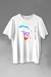 Africa Afrika Kıtası Gökkuşağı Renkleri Baskılı Tişört Unisex T-shirt - Thumbnail