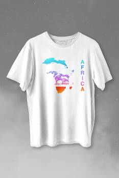 Africa Afrika Kıtası Gökkuşağı Renkleri Baskılı Tişört Unisex T-shirt