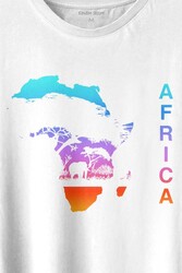 Africa Afrika Kıtası Gökkuşağı Renkleri Baskılı Tişört Unisex T-shirt - Thumbnail