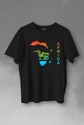 Africa Afrika Kıtası Gökkuşağı Renkleri Baskılı Tişört Unisex T-Shirt - Thumbnail