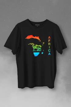 Africa Afrika Kıtası Gökkuşağı Renkleri Baskılı Tişört Unisex T-Shirt