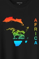 Africa Afrika Kıtası Gökkuşağı Renkleri Baskılı Tişört Unisex T-Shirt - Thumbnail