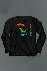 Africa Afrika Kıtası Gökkuşağı Renkleri Uzun Kollu Tişört Baskılı T-Shirt - Thumbnail