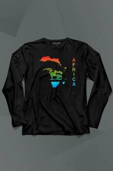 Africa Afrika Kıtası Gökkuşağı Renkleri Uzun Kollu Tişört Baskılı T-Shirt