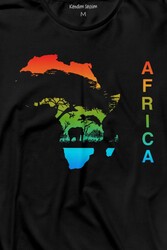 Africa Afrika Kıtası Gökkuşağı Renkleri Uzun Kollu Tişört Baskılı T-Shirt - Thumbnail