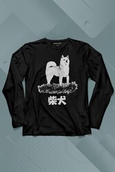 Akita Dog Japon Köpeği Shiba Inu Samurai Japanese Uzun Kollu Tişört Baskılı T-Shirt - Thumbnail