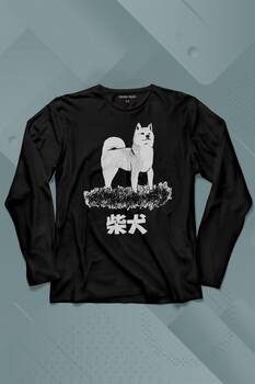 Akita Dog Japon Köpeği Shiba Inu Samurai Japanese Uzun Kollu Tişört Baskılı T-Shirt