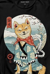 Akita Dog Japon Köpeği Shiba Inu Samurai Japanese Uzun Kollu Tişört Baskılı T-Shirt - Thumbnail