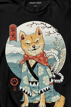 Akita Dog Japon Köpeği Shiba Inu Samurai Japanese Uzun Kollu Tişört Baskılı T-Shirt