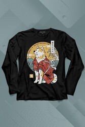 Akita Dog Japon Köpeği Shiba Inu Samurai Japanese Uzun Kollu Tişört Baskılı T-Shirt - Thumbnail