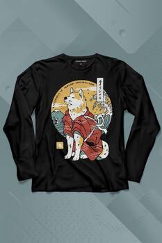 Akita Dog Japon Köpeği Shiba Inu Samurai Japanese Uzun Kollu Tişört Baskılı T-Shirt