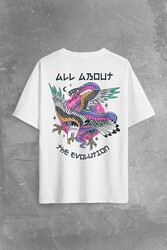  All About The Evolution Eagle and Snake Kartal ve Yılan Baskılı Oversize Beyaz T-shirt - Thumbnail