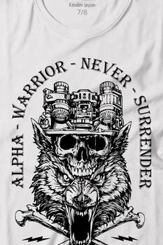 Alpha Warrior Military Savaşçı Kurt Bozkurt Baskılı Tişört Çocuk T-shirt