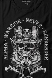 Alpha Warrior Military Savaşçı Kurt Bozkurt Baskılı Tişört Çocuk T-shirt - Thumbnail