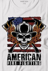 American Fire Fighter Skull Korsan Çekiç Kafalı Baskılı Tişört Çocuk T-shirt - Thumbnail