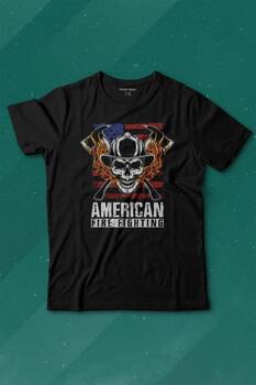 American Fire Fighter Skull Korsan Çekiç Kafalı Baskılı Tişört Çocuk T-shirt