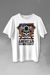 American Fire Fighter Skull Korsan Çekiç Kafalı Baskılı Tişört Unisex T-shirt - Thumbnail