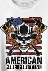 American Fire Fighter Skull Korsan Çekiç Kafalı Baskılı Tişört Unisex T-shirt - Thumbnail