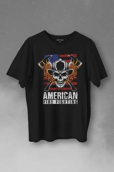 American Fire Fighter Skull Korsan Çekiç KafAli Baskılı Tişört Unisex T-Shirt