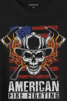 American Fire Fighter Skull Korsan Çekiç KafAli Baskılı Tişört Unisex T-Shirt