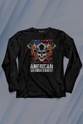 American Fire Fighter Skull Korsan Çekiç Kafalı Uzun Kollu Tişört Baskılı T-Shirt - Thumbnail