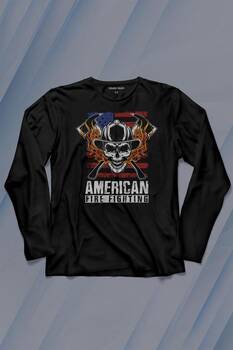 American Fire Fighter Skull Korsan Çekiç Kafalı Uzun Kollu Tişört Baskılı T-Shirt