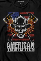 American Fire Fighter Skull Korsan Çekiç Kafalı Uzun Kollu Tişört Baskılı T-Shirt - Thumbnail