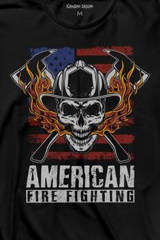 American Fire Fighter Skull Korsan Çekiç Kafalı Uzun Kollu Tişört Baskılı T-Shirt