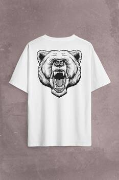 Angry Bear Head Kızgın Ayı Kafa Sırt Ön Baskılı Oversize Tişört Unisex T-Shirt