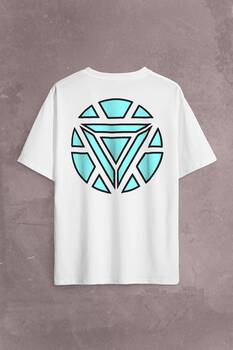 Arc Reactor Iron Man Demir Adam Sırt Ön Baskılı Oversize Tişört Unisex T-Shirt