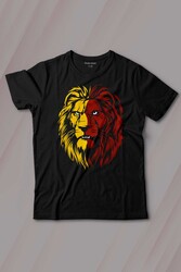 Aslan Kafası Sarı Kırmızı Yeleli Lion Head Baskılı Tişört Çocuk T-shirt - Thumbnail