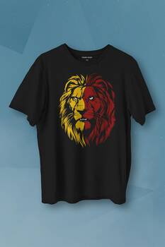 Aslan Kafası Sarı Kırmızı Yeleli Lion Head Baskılı Tişört Unisex T-shirt