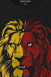 Aslan Kafası Sarı Kırmızı Yeleli Lion Head Baskılı Tişört Unisex T-shirt - Thumbnail