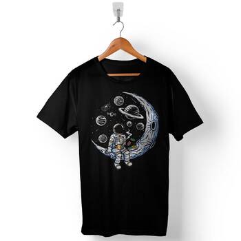 Astronot Drinkın Coffee Nasa Ay Baskılı Tişört Unisex T-Shirt