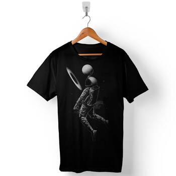 Astronot Saturn Halkaları Basket Planet Cosmos Baskılı Tişört Unisex T-Shirt