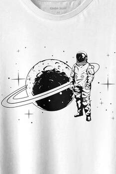 Astronot Satürn Halkaları Uzay Cosmos Galaksi Baskılı Tişört Unisex T-shirt