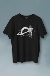 Astronot Satürn Halkaları Uzay Cosmos Galaksi Baskılı Tişört Unisex T-Shirt - Thumbnail