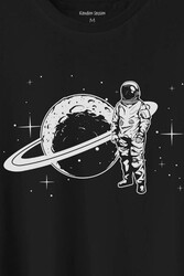 Astronot Satürn Halkaları Uzay Cosmos Galaksi Baskılı Tişört Unisex T-Shirt - Thumbnail