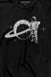 Astronot Satürn Halkaları Uzay Cosmos Galaksi Uzun Kollu Tişört Baskılı T-Shirt - Thumbnail