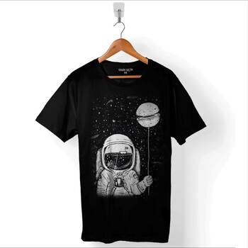 Astronot Uzay Cosmos Ay Dünya Gezegen Galaksi Baskılı Tişört Unisex T-Shirt