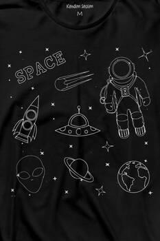 Astronot Uzay Mekiği Space Cosmos Uzun Kollu Tişört Baskılı T-Shirt